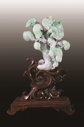 翡翠灵芝寿桃摆件
