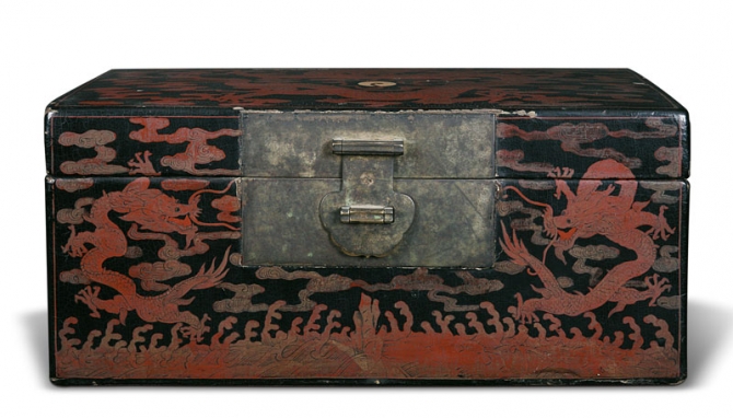 黑漆朱绘文房盒