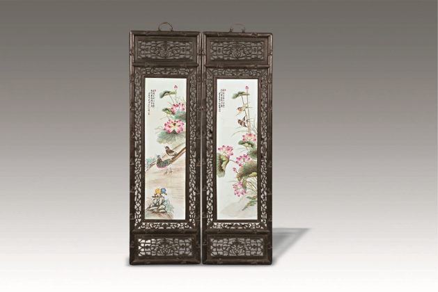 珠山八友花鸟瓷板画（两块）