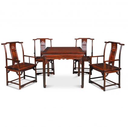 红木霸王枨文房桌成套（一桌四椅）