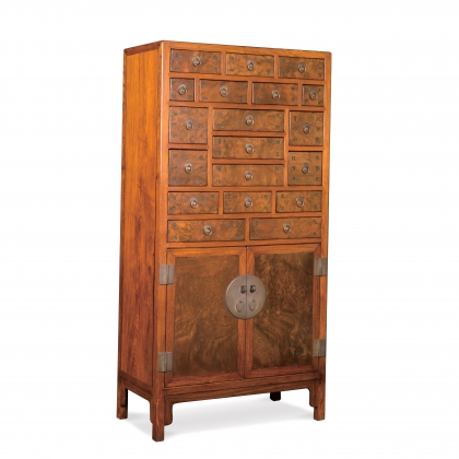黄花梨框瘿木面百宝格式方角柜