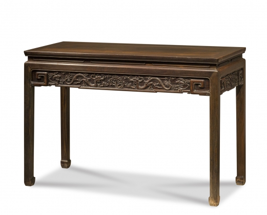 清·红木独板螭龙纹条桌